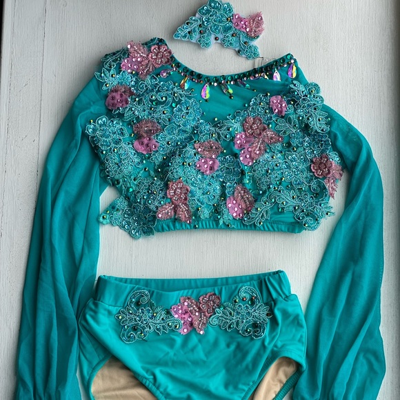 glamour dance costume Costumes Teal With Pink Flowers And